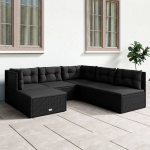 vidaXL 6-delige Loungeset met kussens poly rattan - Zwart