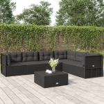 vidaXL 6-delige Loungeset met kussens poly rattan - Zwart