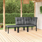 vidaXL 3-delige Loungeset met kussens poly rattan en grijs - Zwart