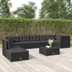 vidaXL 8-delige Loungeset met kussens poly rattan - Zwart