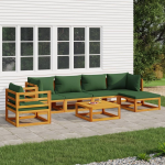 vidaXL 7-delige Loungeset met groene kussens massief hout - Bruin