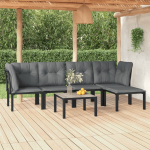 vidaXL 6-delige Loungeset poly rattan en grijs - Zwart