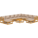 vidaXL 11-delige Loungeset met kussens massief hout taupe - Bruin