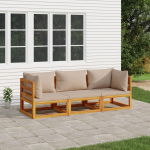 vidaXL 3-delige Loungeset met kussens massief hout taupe - Bruin