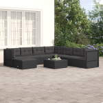 vidaXL 8-delige Loungeset met kussens poly rattan - Zwart