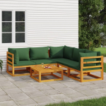 vidaXL 6-delige Loungeset met groene kussens massief hout - Bruin