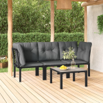 vidaXL 4-delige Loungeset poly rattan en grijs - Zwart