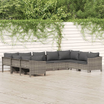 vidaXL 9-delige Loungeset met kussens poly rattan - Grijs