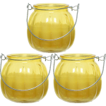 Decoris 3x citronella kaarzen - glas - anti muggen - 15 branduren - D8 x H8 cm - geurkaarsen - Geel