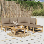 vidaXL 6-delige Loungeset met kussens bamboe taupe - Bruin