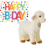 Aurora Pluche knuffel lammetje/schaap 26 cm met A5-size Happy Birthday wenskaart - Knuffel boederijdieren