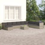 vidaXL 10-delige Loungeset met kussens poly rattan - Grijs