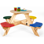 Plum Ronde Kinder Picknicktafel met gekleurde stoelen - Hout - Naturel - Bruin