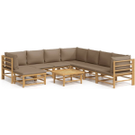 vidaXL 9-delige Loungeset met kussens bamboe taupe - Bruin