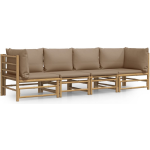 vidaXL 4-delige Loungeset met kussens bamboe taupe - Bruin