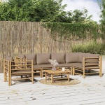 vidaXL 7-delige Loungeset met kussens bamboe taupe - Marrón