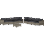 vidaXL 9-delige Loungeset met kussens poly rattan - Gris