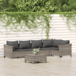 vidaXL 6-delige Loungeset met kussens poly rattan - Grijs