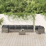 vidaXL 9-delige Loungeset met kussens poly rattan - Grijs