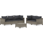 vidaXL 6-delige Loungeset met kussens poly rattan - Grijs