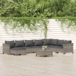 vidaXL 9-delige Loungeset met kussens poly rattan - Grijs