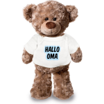 Bellatio Decorations Hallo oma aankondiging jongen pluche teddybeer knuffel 24 cm - Knuffelberen - Blauw