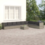 vidaXL 9-delige Loungeset met kussens poly rattan - Grijs