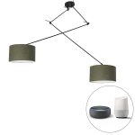 QAZQA Smart hanglamp zwart met kap 35 cm incl. 2 Wifi A60- Blitz - Groen