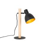 QAZQA Landelijke tafellamp met hout - Flint - Zwart