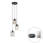 QAZQA Smart hanglamp met smoke glas incl. 3 Wifi ST64 - Dome - Zwart