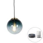 QAZQA Smart hanglamp messing met oceaan glas 20 cm incl. Wifi ST64 - Pallon - Blauw