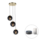 QAZQA Smart hanglamp messing met glas incl. 3 Wifi ST64 - Pallon - Zwart