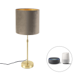 QAZQA Smart tafellamp goud met velours kap taupe 25 cm incl. Wifi A60 - Parte