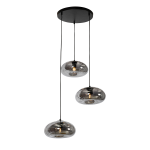 QAZQA Art deco hanglamp met smoke glas rond 3-lichts - Ayesha - Zwart
