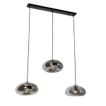 QAZQA Hanglamp met smoke glas langwerpig 3-lichts - Ayesha - Zwart