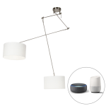 QAZQA Smart hanglamp staal met kap 35 cm wit incl. 2 Wifi A60 - Blitz