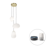 QAZQA Smart design hanglamp met opaal glas incl. 3 Wifi A60 - Hero - Goud