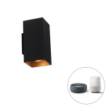 QAZQA Smart wandlamp met goud vierkant incl. 2 Wifi GU10 - Sab - Zwart