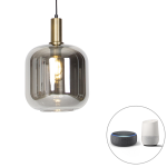 QAZQA Smart hanglamp zwart met goud en smoke glas incl. Wifi G95 - Zuzanna - Grijs