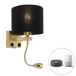 QAZQA Smart wandlamp goud met USB ene kap incl. Wifi A60 - Brescia - Zwart