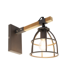 QAZQA Smart wandlamp zwart met hout verstelbaar incl. Wifi A60 - Arthur - Bruin