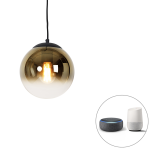 QAZQA Smart hanglamp zwart met glas 20 cm incl. Wifi A60 - Pallon - Goud
