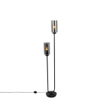 QAZQA Art Deco vloerlamp zwart met smoke glas 2-lichts - Laura - Grijs