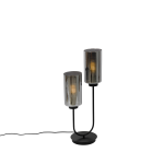 QAZQA Art Deco tafellamp zwart met smoke glas 2-lichts - Laura - Grijs