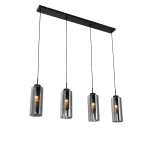 QAZQA Art Deco hanglamp zwart met smoke glas 4-lichts - Laura - Grijs