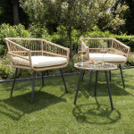 Giga Meubel Tuinset Rattan - 2 Stoelen & 1 Tafel - Incl. Kussen - Bruin