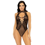 Leg Avenue Visnet Kanten Bodysuit - Zwart