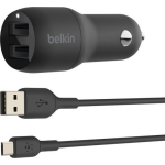 Belkin Dual USB-A Car Charger 24 Watt met PVC USB-A-naar-micro-USB-kabel 1 Meter - Negro