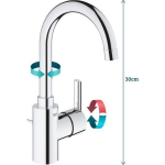 Grohe Feel 1-gats wastafelkraan L-size met afvoerplug met hoge draaibare uitloop chroom 32723001