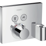 Hansgrohe ShowerSelect afbouwdeel voor inbouwkraan thermostatisch met omstel voor 2 douchefuncties incl. Porter wandhouder en Fixfit muuraansluitboch chroom 15765000